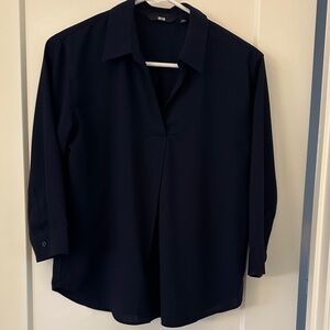 Uniqlo Navy Collared V-Neck Top
